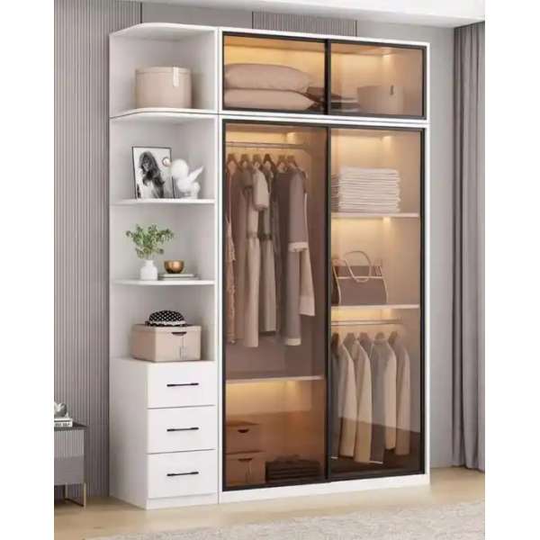 Tủ quần áo khung nhôm định hình cánh kính cường lực QA155